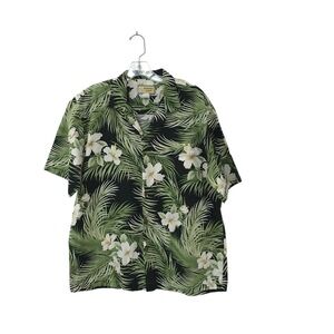 Island Republic Hawaiian Shirt Green Tropical Floral XL Coconut Buttons Men’s